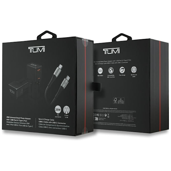 TUMI Rejseopladeradapter 25W USB-C/USB-A+USB-C/USB-C-kabel - sort