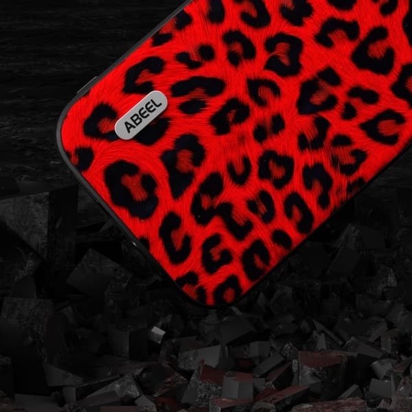 ABEEL Mobilskal till iPhone 14 Pro Max Leopard Textur Röd PU Läder TPU