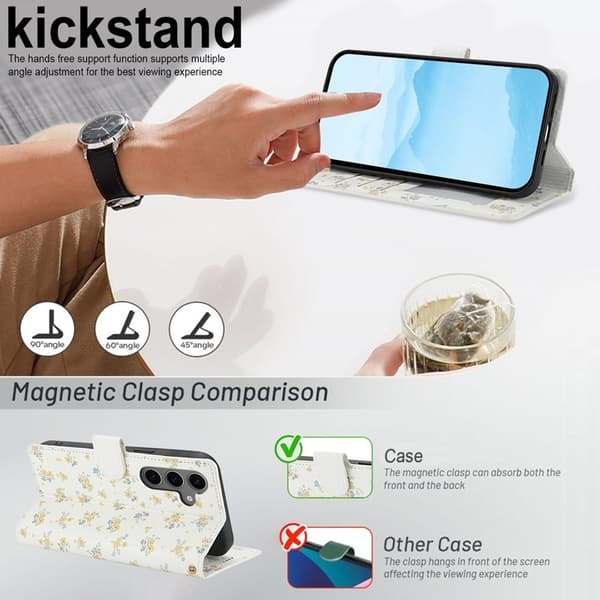 Samsung Galaxy S26 Plus Plånboksfodral Rhombic Blommönster Konstläder - A5