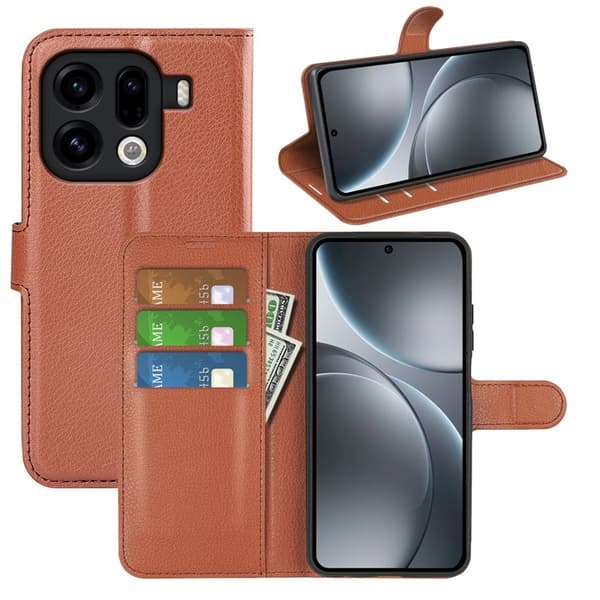 Oppo Find X9 Pro 5G Plånboksfodral Konstläder Stötsäker - Brun