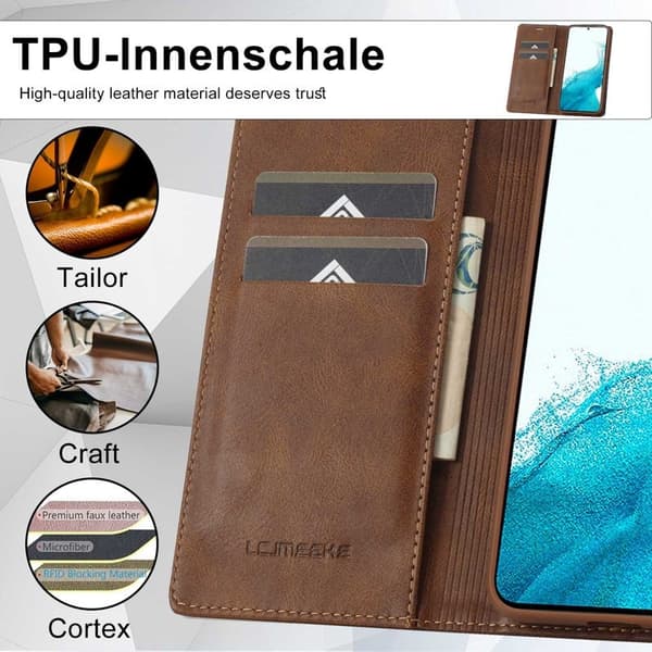 LC.IMEEKE Samsung Galaxy S22+ Plånboksfodral Konstläder - Brun