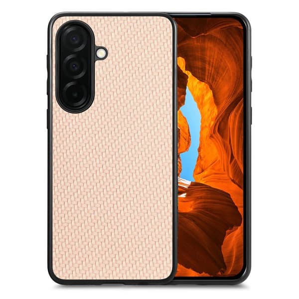 Mobilskal för Samsung Galaxy S26 Plus Kolfiber Konstläder + PC + TPU - Aprikos