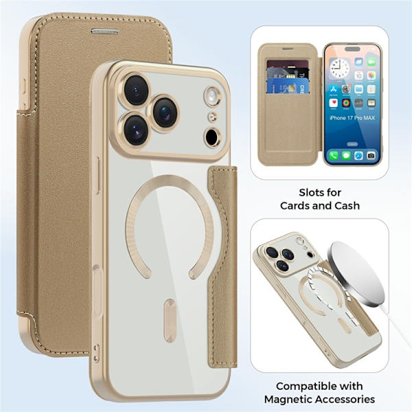 iPhone 17 Pro Max Plånboksfodral Magsafe RFID-Skydd - Guld Guld