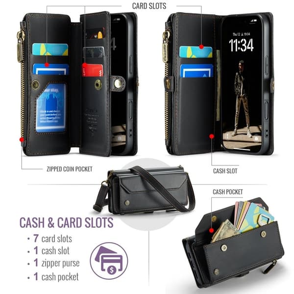CASEME Plånboksfodral Konstläder för iPhone 17 Pro - Svart