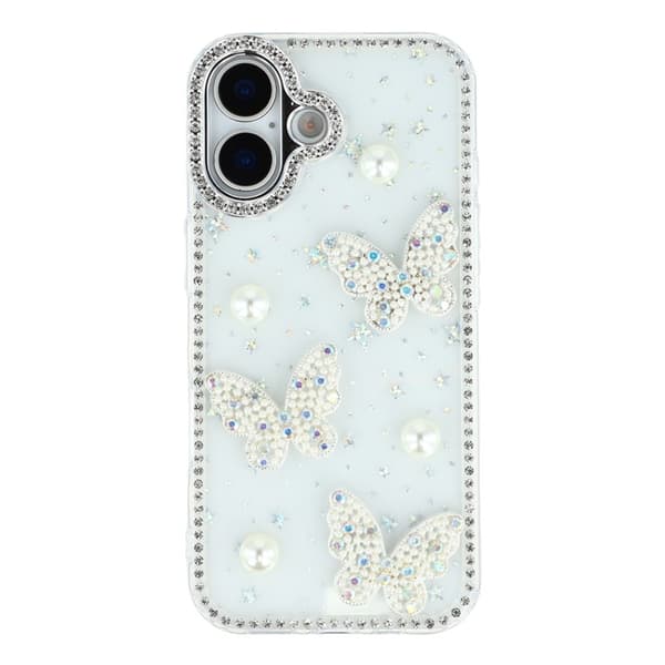 Mobilskal till iPhone 17 Rhinestone Edge Pearl Butterfly Transparent