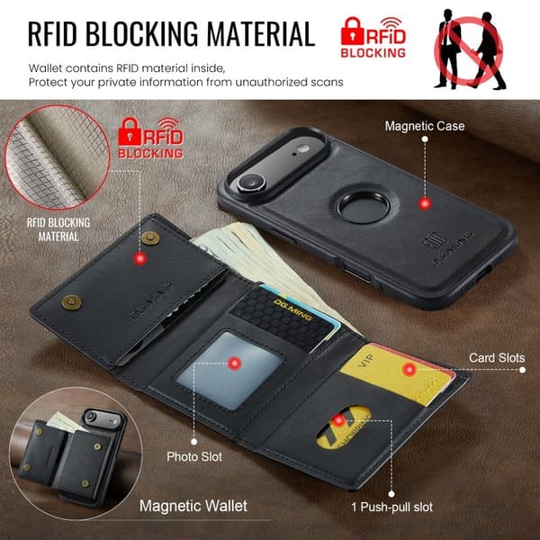 DG.MING M6 Series iPhone Air Plånboksfodral Magnetiskt Svart