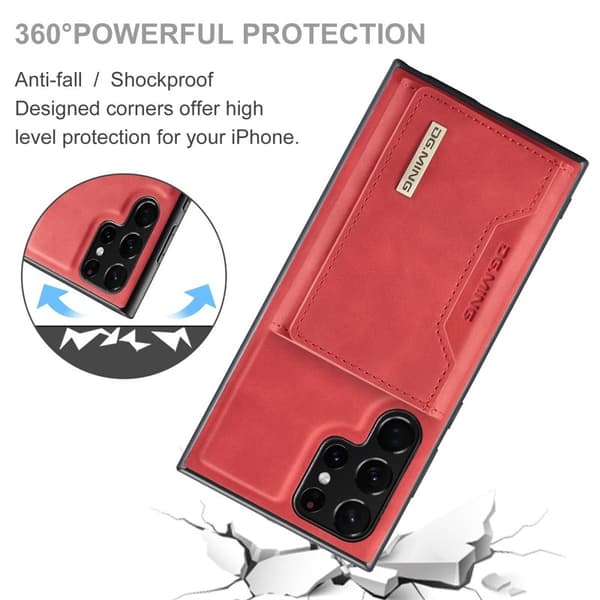DG.MING Konstläder Plånboksfodral för Samsung Galaxy S23 Ultra Röd