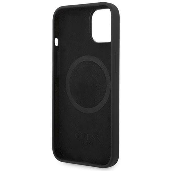 GUESS iPhone 14 Plus Kuori MagSafe Silikoni Logo Plate - Musta Black