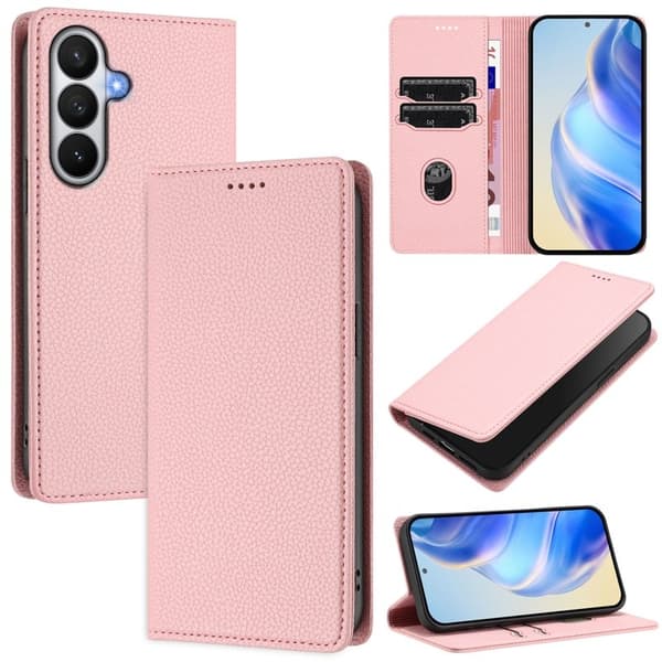 LITCHI Samsung Galaxy S26 / S26 Pro Plånboksfodral Konstläder RFID Skydd - Rosa