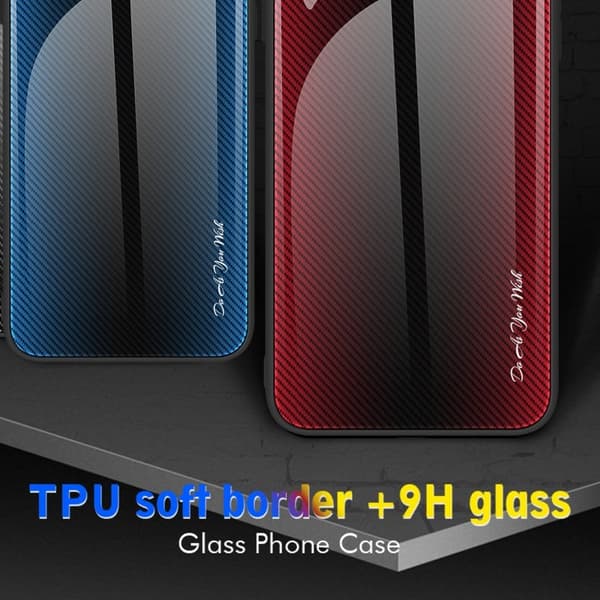 Mobilskal till Samsung Galaxy A55 5G TPU Kolfiber Textur Härdat Glas - Blå