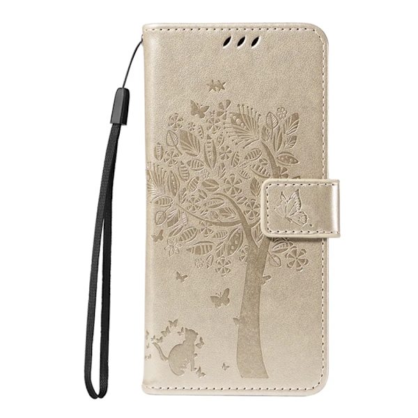 iPhone 17 Konstläder Plånboksfodral Tree Pattern - Guld Guld