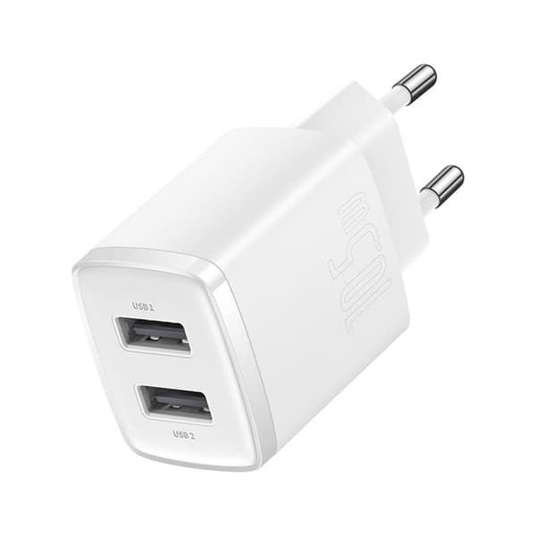Baseus EU Kompakt Vægoplader 2x USB 10.5W - Hvid Vit