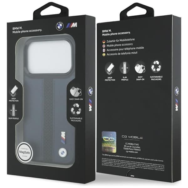 BMW telefontaske til iPhone 17 Pro MagSafe M perforeret stribe logo - Navy Blå