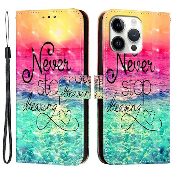 iPhone 16 Pro Plånboksfodral Printing Pattern Med Rem Flerfärgad