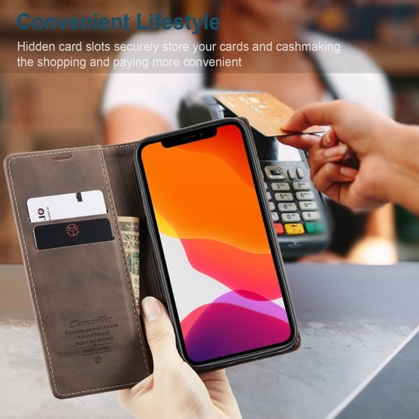 CASEME 013 Mobilskal till iPhone 12 Pro Konstläder Ställ Flip Brun
