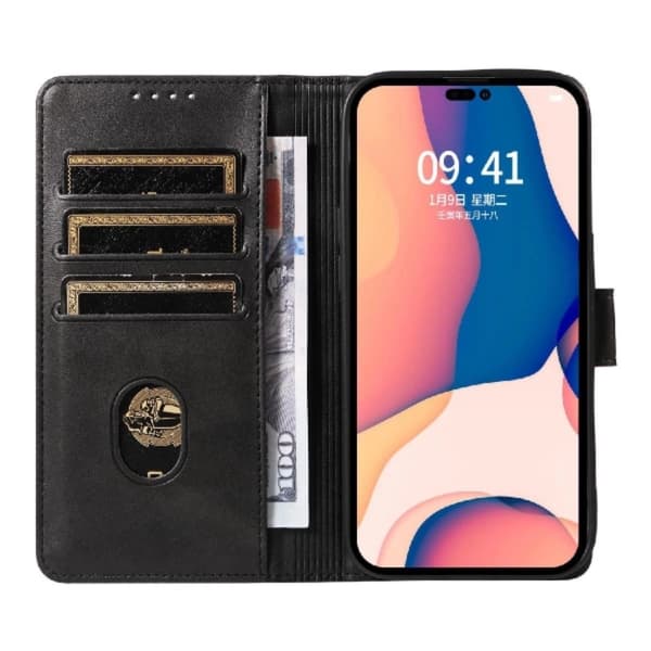 iPhone 16 Pro Plånboksfodral Läder - Svart Svart