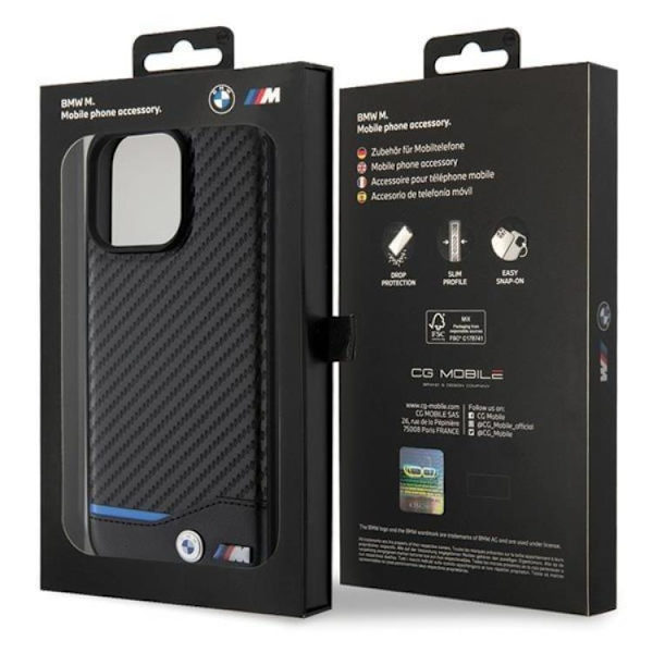 BMW iPhone 15 Pro Mobilskal Läder Carbon - Svart Svart