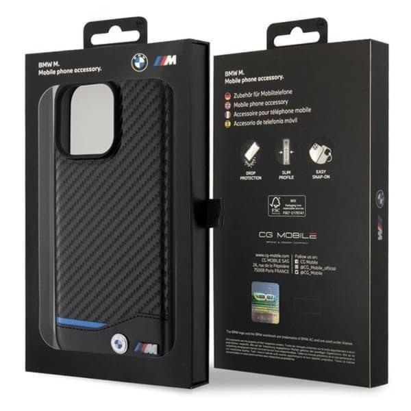 BMW Telefontaske til iPhone 15 Pro Læder Carbon - Sort Black