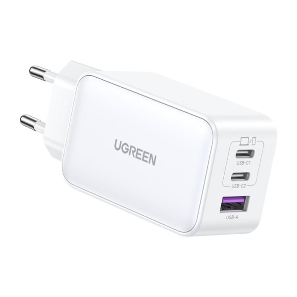 Ugreen GaN seinätevirtalähde USB-/2x USB-C 65W Fast - Valkoinen