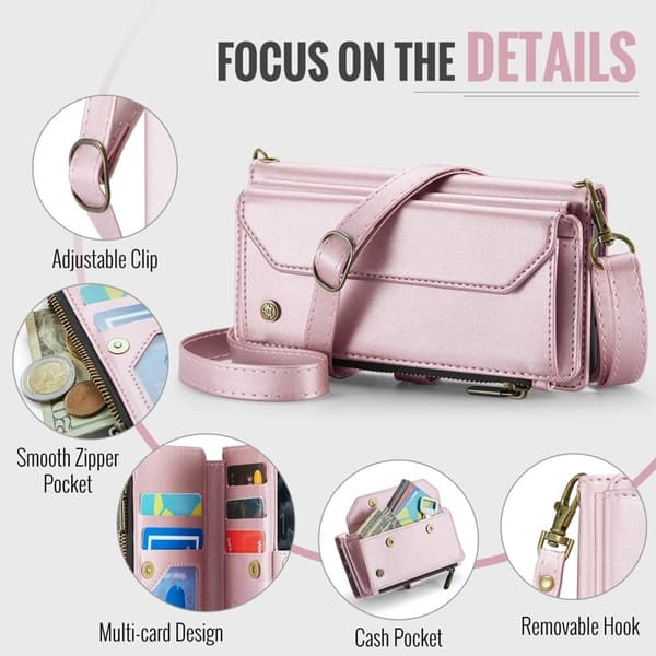 CASEME Plånboksfodral Konstläder för iPhone 11 Pro med kortfickor - Rosa