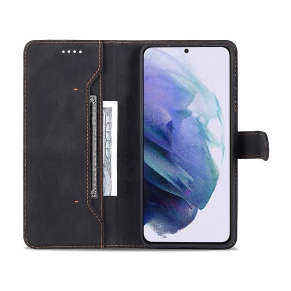AZNS Samsung Galaxy S21 FE Plånboksfodral Konstläder - Svart