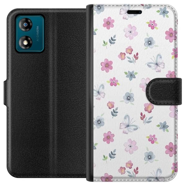 Pung Taske til Motorola Moto E13 med blomster og sommerfugle