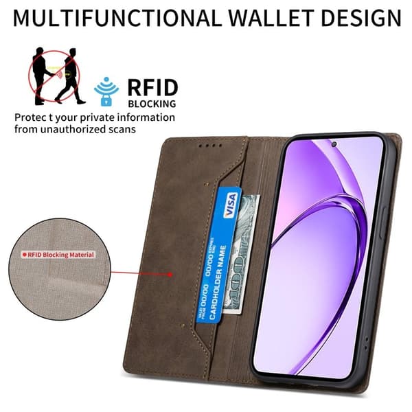 Samsung Galaxy S26+ Plånboksfodral RFID Skydd Konstläder - Brun