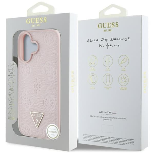 Guess telefontaske til iPhone 16 MagSafe Hot Stamp Peony Triangle Rosa