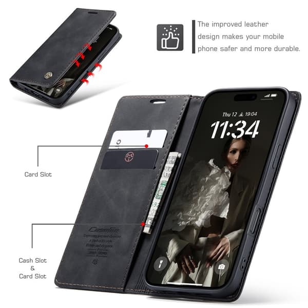 CASEME 013 Plånboksfodral iPhone 17 KonstLäder Ställ - Svart