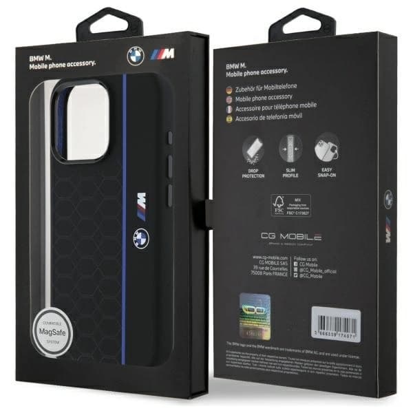 BMW Mobilskal till iPhone 16 Pro MagSafe Silikon Hexagon Blå Line Black
