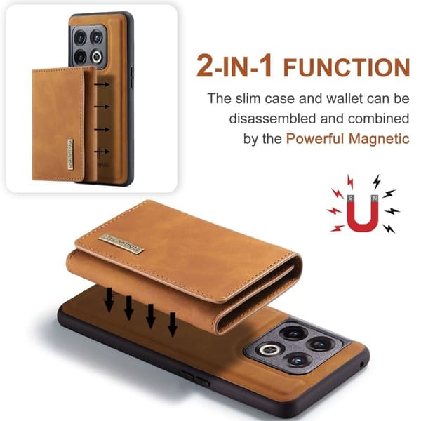 DG.MING OnePlus 10 Pro 5G Konstläder Plånboksfodral Magnetisk Brun
