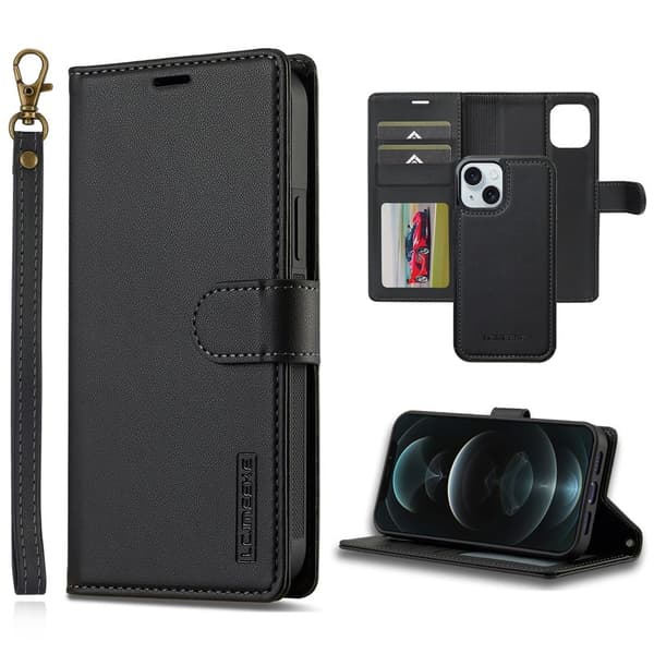 LC.IMEEKE L2 Series iPhone 14/13 Plånboksfodral Konstläder - Svart