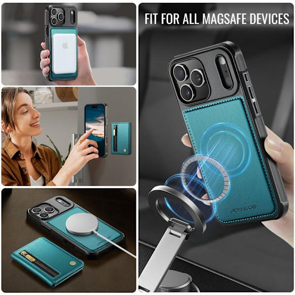 JEEHOOD J12 Plånboksfodral för iPhone 17 Pro Konstläder Blå