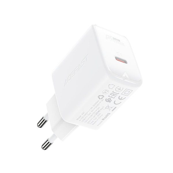 Acefast GaN Väggladdare USB-C 30W - Vit