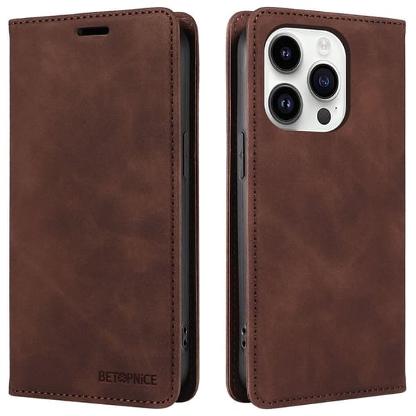 BETOPNICE 003 iPhone 15 Pro Max Plånboksfodral TPU + Konstläder - Brun