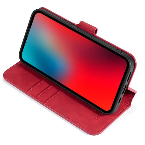 DG.MING Stand iPhone 13 Pro Konstläder Plånboksfodral Retro Röd