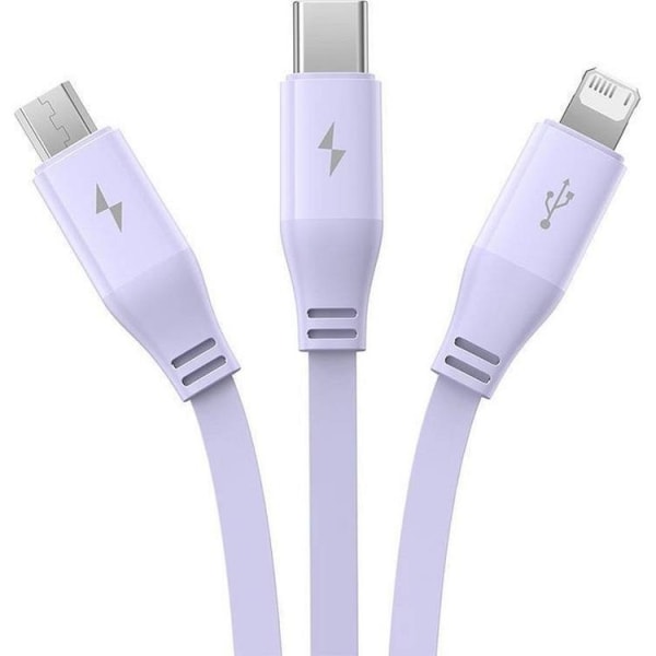 Baseus-kabel USB-A til USB-C/Lightning/MicroUSB 1,1 m - Lilla