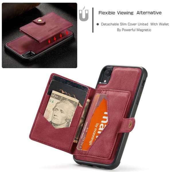 JEEHOOD Detachable Konstläder Plånboksfodral iPhone XR 6.1 tum Röd