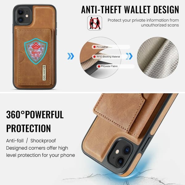 DG.MING M6 Series Mobilskal till iPhone 11 Magnetiskt Plånboksfodral Brun