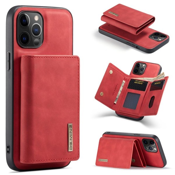 DG.MING iPhone 13 Pro Max -kuori ja lompakko jalustalla - punainen Red