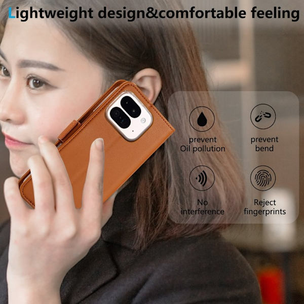 ABEEL Style A02 Konstläder Plånboksfodral för Google Pixel 9 Pro Khaki