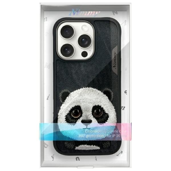 Nimmy Telefontaske til iPhone 16 Pro Max Big Eyed Pet 2.0 Panda - Sort Black