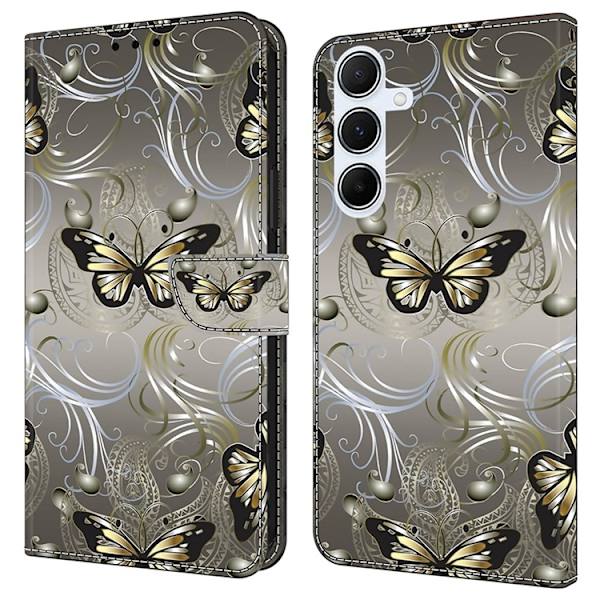 Galaxy A17 5G Konstläder Plånboksfodral Pattern Printing - Lace Butterfly Grå