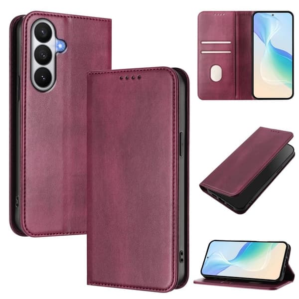 Samsung Galaxy S26 / S26 Pro Plånboksfodral Retro Textur RFID-Skydd - Vinröd
