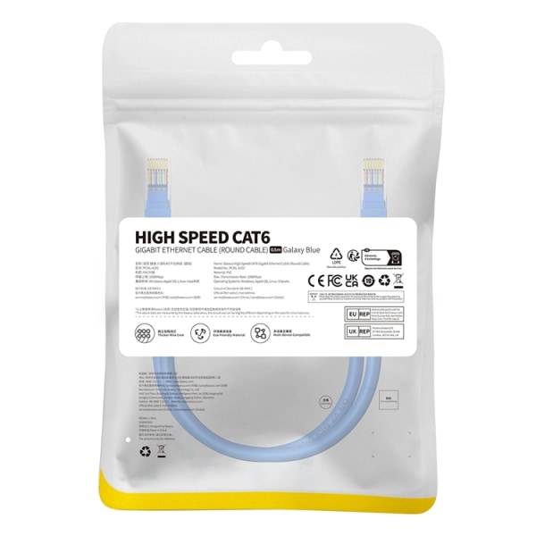 Baseus Cat 6 RJ-45 Ethernet-kabel 1000 Mb/s 0,5 m - blå