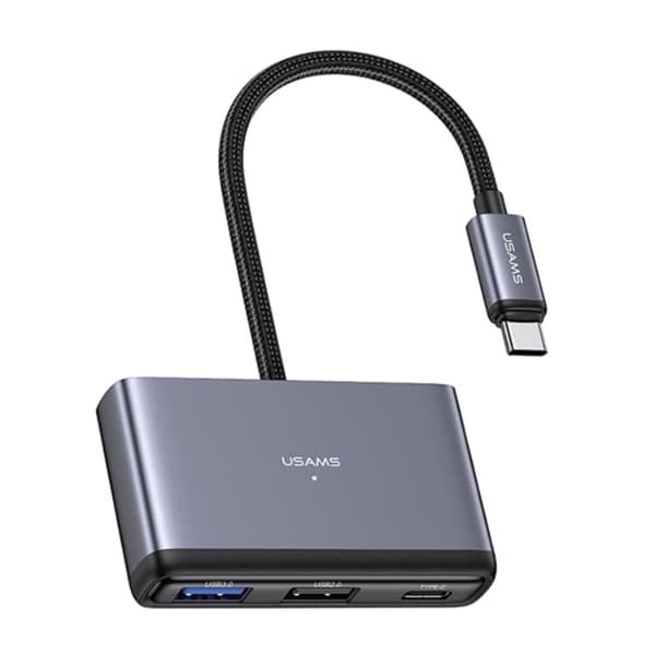 USAMS 5in1 Adapter Hubb USB-C 2xUSB-A TF SD - Grå