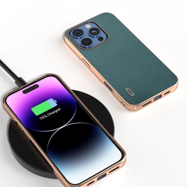 ABEEL Mobilskal till iPhone 16 Pro Electroplating Äkta Läder - Grön