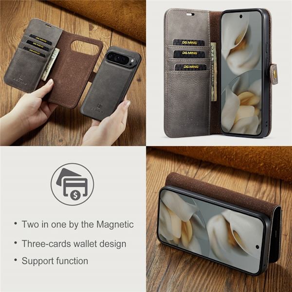 DG.MING Google Pixel 10/10 Pro Plånboksfodral Split Läder - Grå Grå
