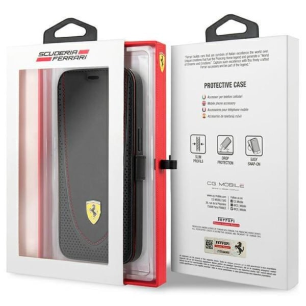 Ferrari iPhone 13 Pro Pungetui Læder Curved Line - Sort
