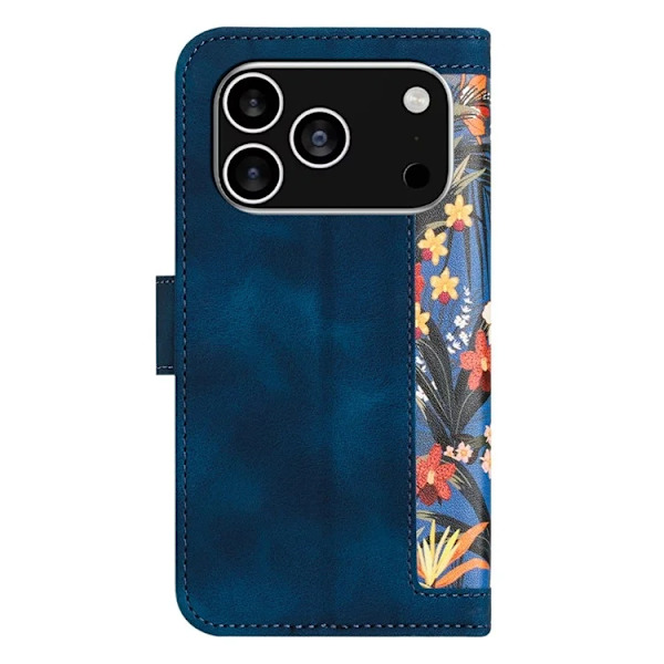 iPhone 17 Pro Plånboksfodral Floral Konstläder - Blå Blå